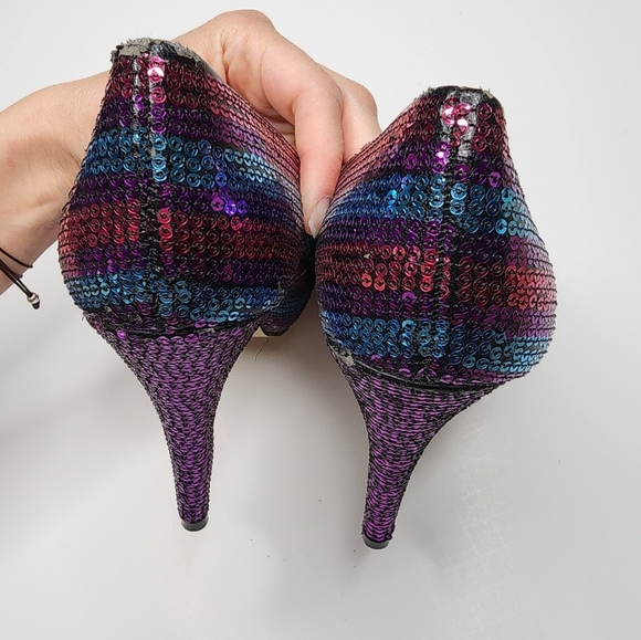 Iron Fist Red Blue & Purple Sequins Stiletto Platform High Heels Size 8 Barbie - Picture 6 of 9